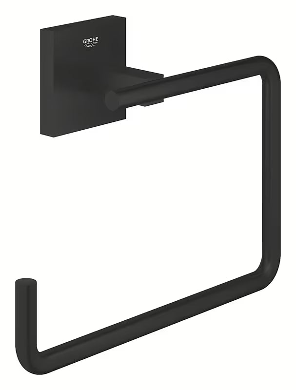 Matinės juodos spalvos metalinis rankšluosčio laikiklis Grohe Start Cube su paslėptu tvirtinimu