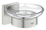 Muilinė Grohe Start Cube Accessories, supersteel spalvos, su stikline taurele ir paslėptu tvirtinimu.