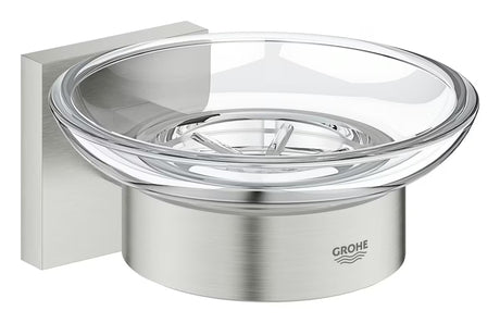 Muilinė Grohe Start Cube Accessories, supersteel spalvos, su stikline taurele ir paslėptu tvirtinimu.