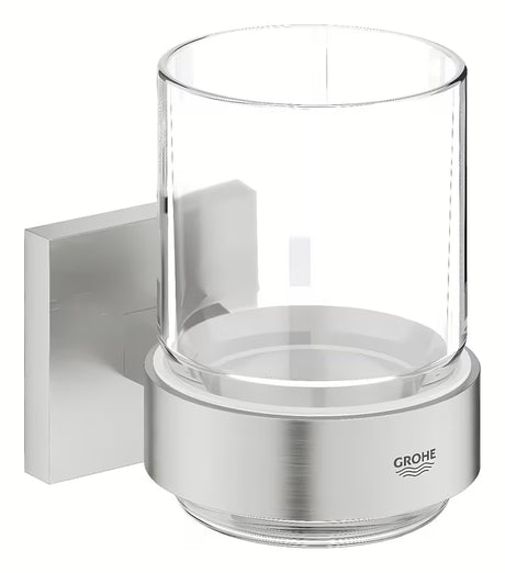 Stiklinė su laikikliu Grohe Start Cube Accessories, supersteel spalvos, su paslėptu tvirtinimu