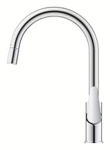 Chromuotas virtuvinis maišytuvas Grohe Start Curve su aukštu pasukamu snapu ir ištraukiama dušo galvute