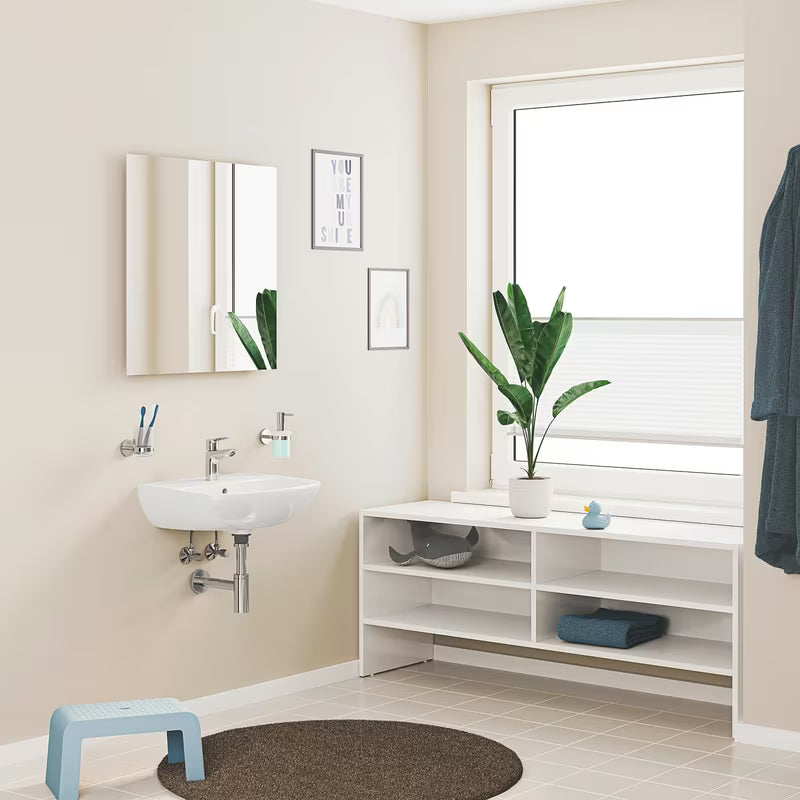 Chromuotas svirtinis praustuvo maišytuvas Grohe Start Edge su taupiu aeratoriumi ir push-open vožtuvu