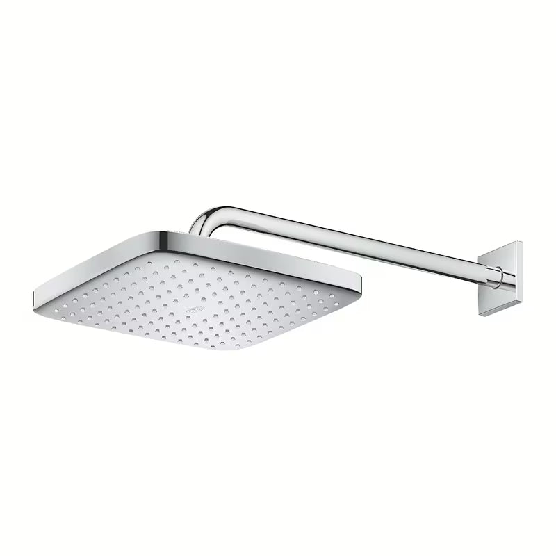 Chromo spalvos viršutinis dušas Grohe Tempesta 250 Cube su sieniniu dušo laikikliu ir Rain srove