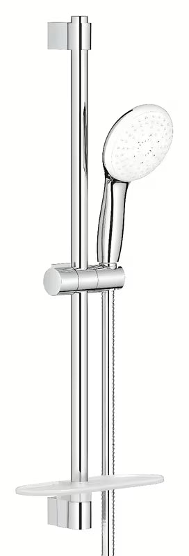 Dušo komplektas Grohe Tempesta chromo spalvos su stovu, metaline žarna ir lentynėle GROHE EasyReach