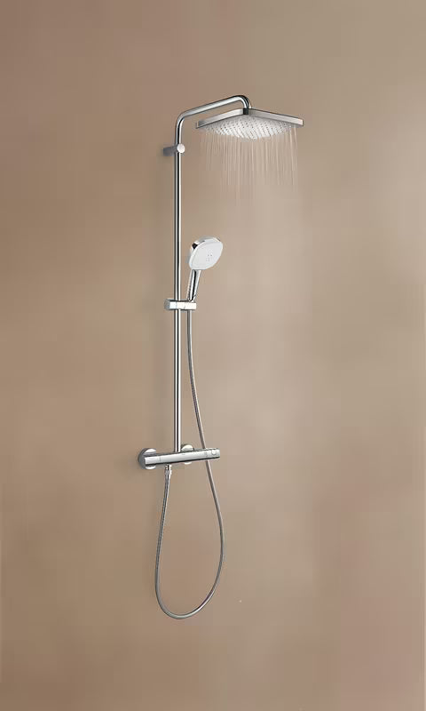 Dušo sistema Grohe Tempesta Cube System su termostatiniu maišytuvu chromo spalvos, su viršutiniu ir rankiniu dušu