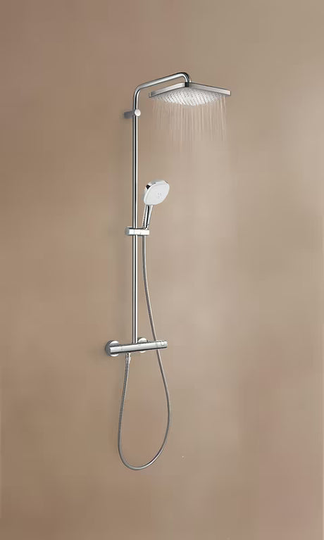 Dušo sistema Grohe Tempesta Cube System su termostatiniu maišytuvu chromo spalvos, su viršutiniu ir rankiniu dušu