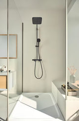 Matinės juodos spalvos dušo sistema Grohe Tempesta System Cube su termostatiniu maišytuvu, su viršutiniu ir rankiniu dušu