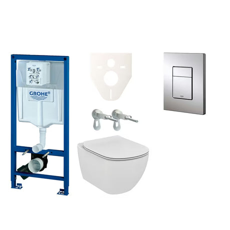 Pakabinami WC komplektas Ideal Standard Tesi su moduliu Grohe Rapid SL ir chromo spalvos mygtuku