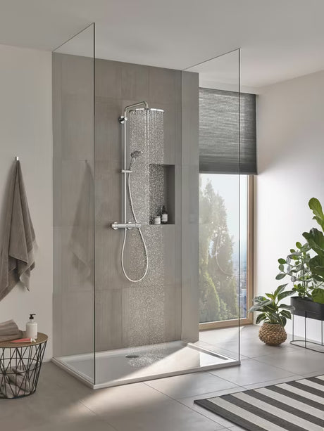 Dušo sistema Grohe Vitalio Joy XXL 310 su termostatu, chromo apdailos, su viršutiniu ir rankiniu dušu