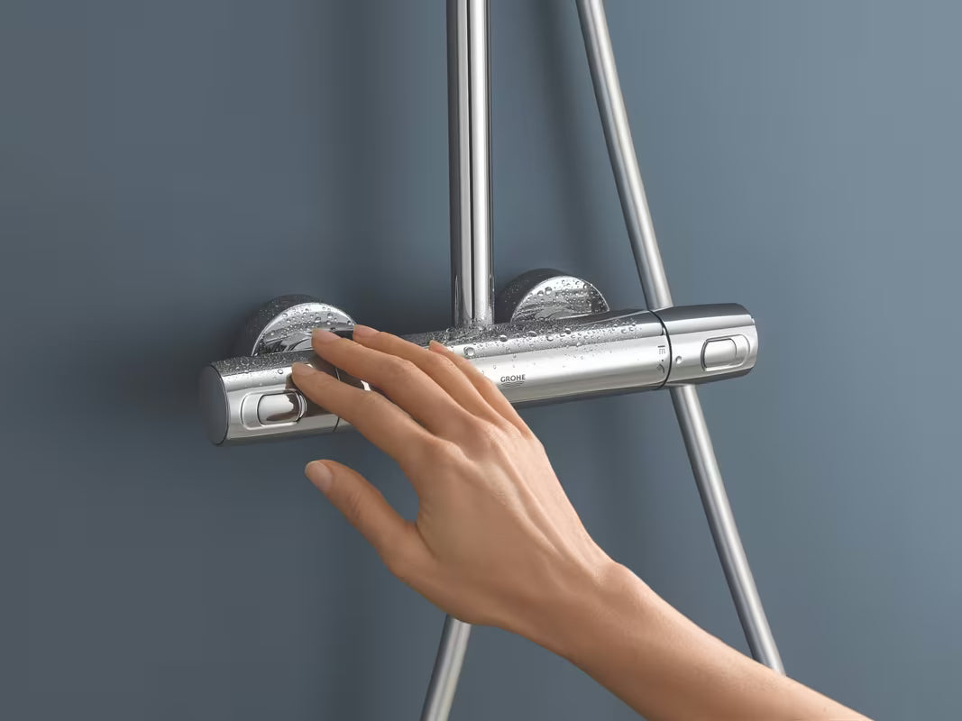 Dušo sistema Grohe Vitalio Joy XXL 310 su termostatu, chromo apdailos, su viršutiniu ir rankiniu dušu