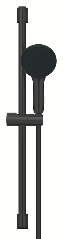 Matinės juodos spalvos dušo komplektas Grohe Vitalio Start 110 su rankiniu dušu, žarna ir dušo stovu