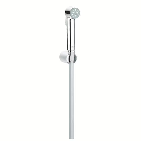 Chromo spalvos bidė dušelis Grohe Vitalio Trigger Spray su paleidimo mygtuku ir sieniniu laikikliu.