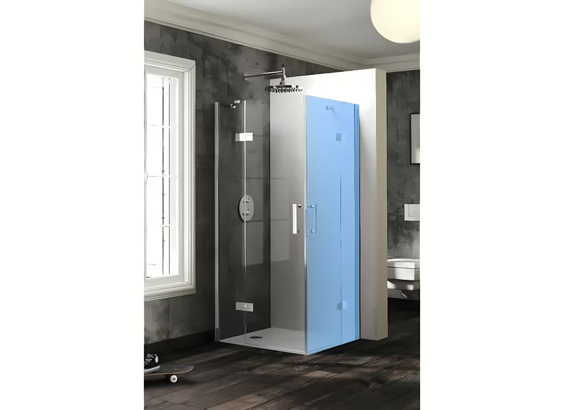 Hüppe SolvaPro varstomos dušo durys 80 cm su sieniniu profiliu, chromo spalvos, kairinis variantas, SandPlus stiklas.