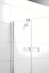 Dušo durys Hüppe Strike New 90 cm su skaidriu stiklu ir chromo profiliu, berėmis modelis.