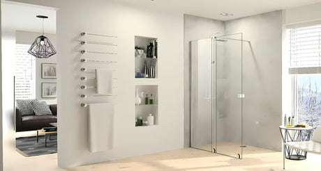 Walk in Dušo-Sienelė Hüppe Xtensa pure 180 cm blizgaus chromo spalvos su skaidriu stiklu be dekoro.