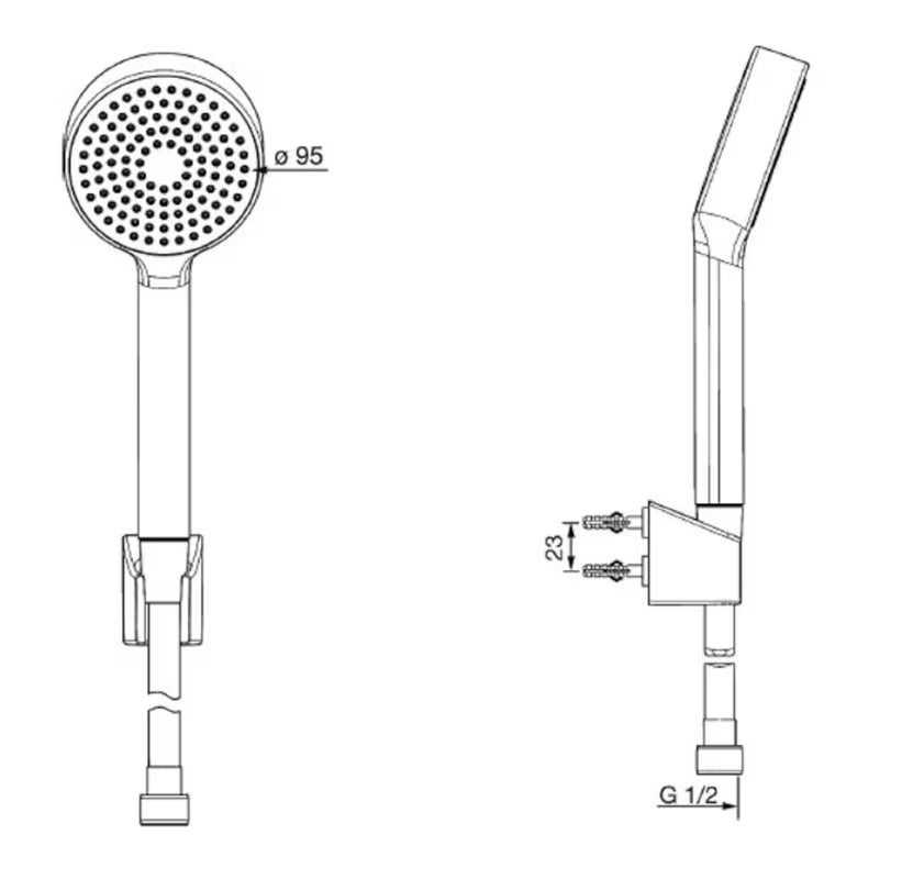 Hansa Basicjet rankinio dušo komplektas chromo spalvos su rankine dušo galvute, 1500 mm žarna ir sieniniu laikikliu