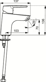 Chromo spalvos praustuvo svirtinis maišytuvas Hansa Ha224 su šalto paleidimo funkcija, pastatomas modelis be praustuvo dugno vožtuvas.