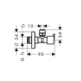 Kampinis ventilis Hansgrohe su standartine G 1/2 į G 3/8 jungtimi