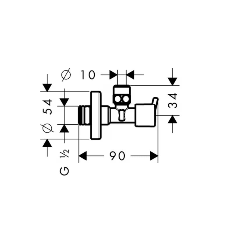 Kampinis ventilis Hansgrohe su standartine G 1/2 į G 3/8 jungtimi