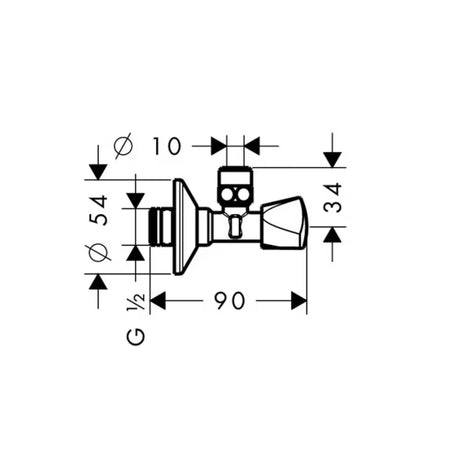 Kampinis ventilis Hansgrohe E be filtro su G ½ prijungimu įvade ir G ⅜ išvade