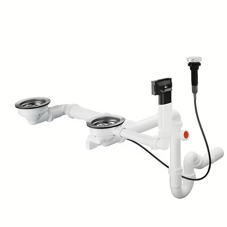 Hansgrohe D17-11 sifonas ke virtuvinei dvigubai plautuvei su automatiniu nuotaku ir stačiakampiu persipylimu, chromo spalvos