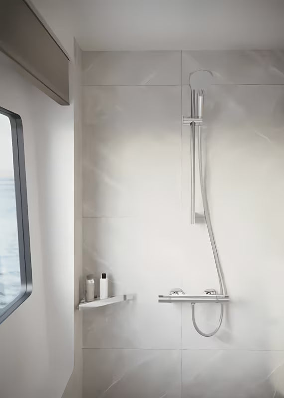 Chromuota kampinė lentyna hansgrohe addstoris iš nerūdijančiojo plieno pro montuojama ant sienos į dušai
