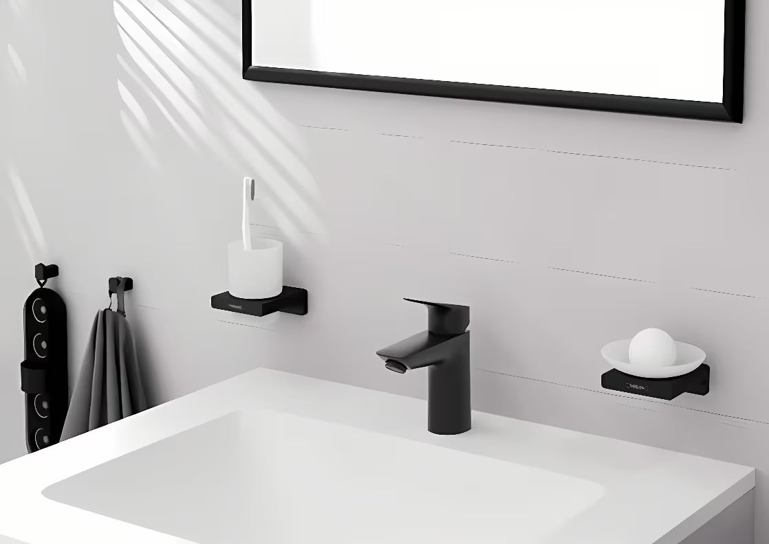 Stiklinė muilinė Hansgrohe addstoris su sieniniu laikikliu, matinės juodos spalvos