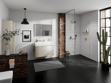 Hansgrohe addstoris tualetinio popieriaus laikiklis su dangteliu šlifuoto bronzo apdailos.