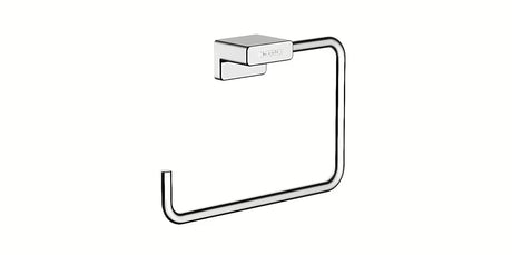 Chromuotas rankšluosčio žiedas Hansgrohe addstoris su atvira puse pro patogiam pakabinimui.