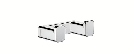 Chromuotas dvigubas kabliukas hansgrohe addstoris pro rankšluosčiams arba chalatui kabinti ant sienos.