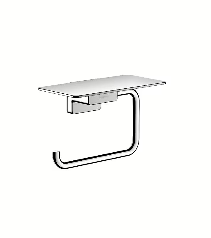 Chromuotas tualetinio popieriaus laikiklis Hansgrohe addstoris su integruota lentynėle pro tvirtinamas prie sienos.
