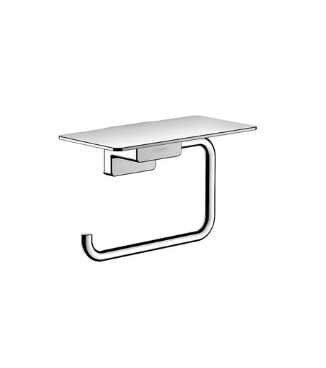 Chromuotas tualetinio popieriaus laikiklis Hansgrohe addstoris su integruota lentynėle pro tvirtinamas prie sienos.