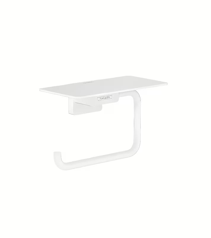 Hansgrohe addstoris tualetinio popieriaus laikiklis su lentynėle matinės baltos spalvos pro tvirtinamas prie sienos.