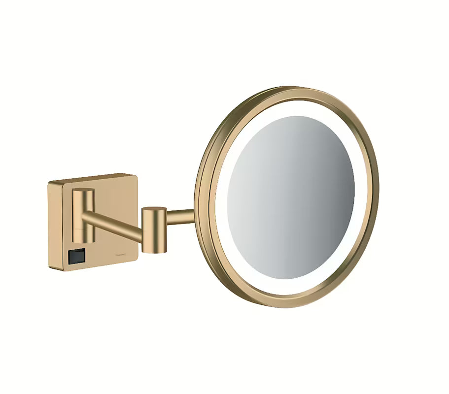 Hansgrohe addstoris atlenkiamos kosmetinis veidrodėlis su LED apšvietimu šlifuoto bronzo spalvos, montuojamas ant sienos.