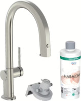 Virtuvinis plautuvės maišytuvas Hansgrohe Aqittura nerūdijančio plieno išvaizdos su filtru, su ištraukiamu snapu ir sBox