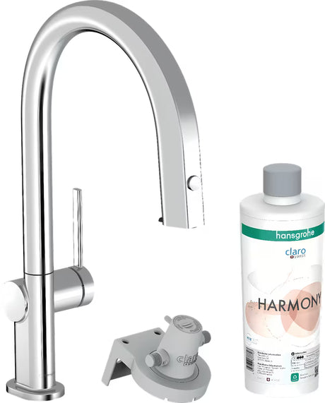 Chromuotas virtuvinis maišytuvas hansgrohe Aqittura su filtru su ištraukiamu snapu