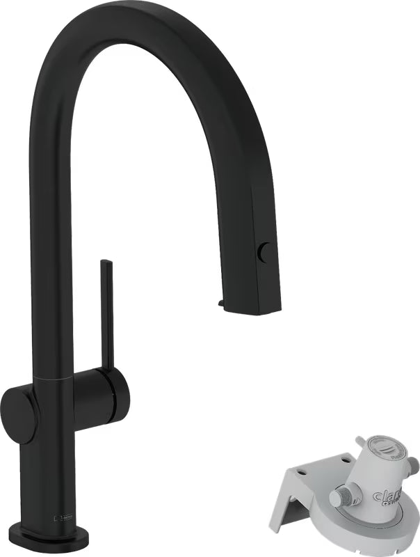 Hansgrohe Aqittura virtuvinis maišytuvas matinės juodos spalvos, su ištraukiamu snapu ir mygtuku pro filtruotam vandeniui