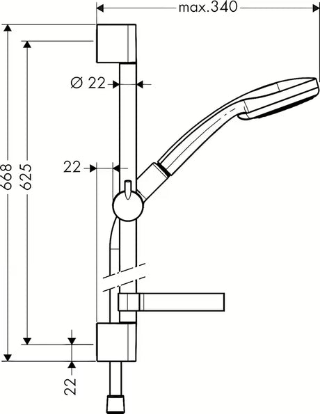 Dušo komplektas Hansgrohe Croma 100 Vario, apdaila chrome, su rankiniu dušeliu, stovu, žarna ir muiline.