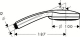 Chrominis rankinis dušelis Hansgrohe Croma 100 Vario, 100 mm skersmens, su keturių tipų srove.