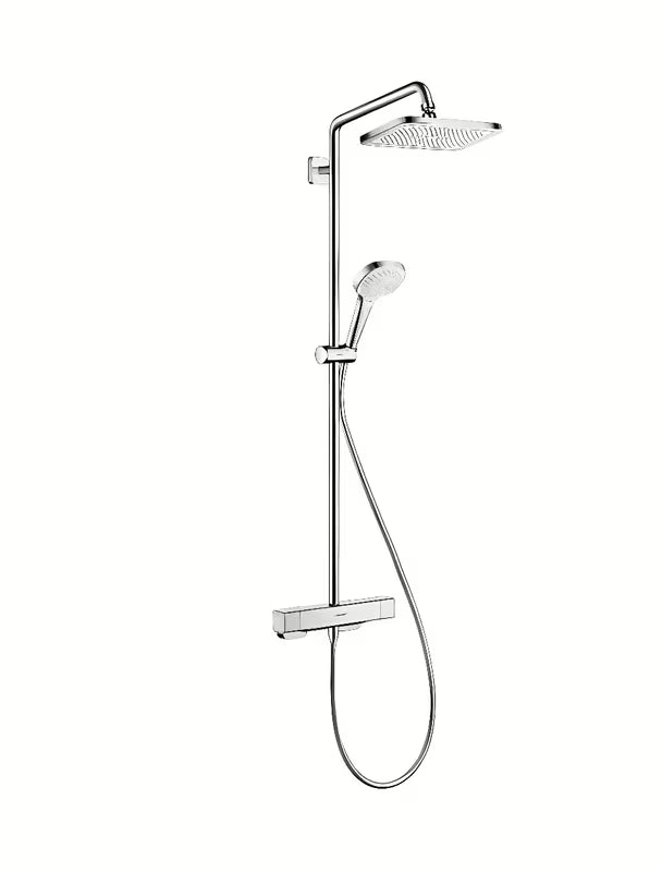 Hansgrohe Croma E dušo sistema su termostatiniu maišytuvu chromo spalvos su viršutiniu ir rankiniu dušu