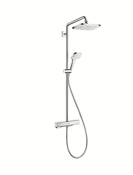 Hansgrohe Croma E dušo sistema su termostatiniu maišytuvu chromo spalvos su viršutiniu ir rankiniu dušu