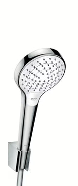 Hansgrohe Croma Select rankinio dušo komplektas baltos ir chromo spalvos su 110 mm rankiniu dušeliu ir Select mygtuku