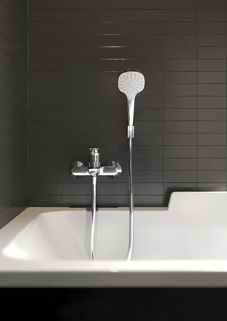 Hansgrohe Croma Select rankinio dušo komplektas baltos ir chromo spalvos, su 110 mm rankiniu dušu