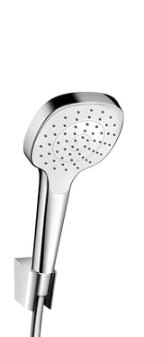 Hansgrohe Croma Select dušo komplektas baltos ir chromo spalvos, su rankiniu dušu, žarna ir laikikliu