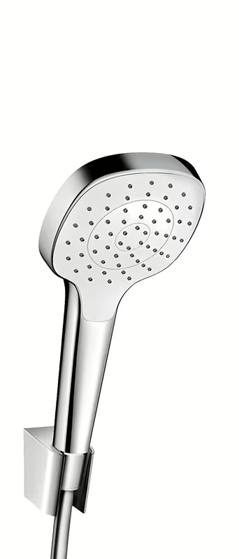Hansgrohe Croma Select dušo komplektas baltos ir chromo spalvos, su rankiniu dušu, žarna ir laikikliu