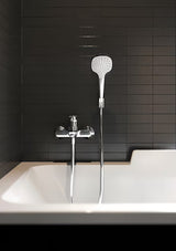Hansgrohe Croma Select dušo komplektas baltos ir chromo spalvos, su rankiniu dušu, žarna ir laikikliu
