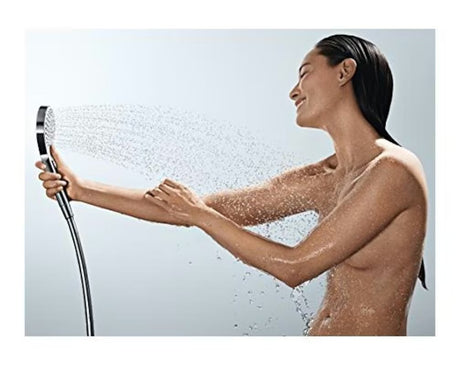 Hansgrohe Croma Select E dušo komplektas baltos ir chromo spalvos su rankiniu dušu, Unica stovu ir žarna