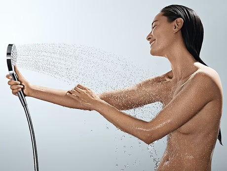 Hansgrohe Croma Select E dušo komplektas baltos ir chromo spalvos su rankiniu dušu ir stovu Unica