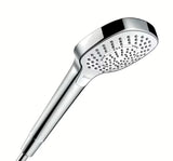 Rankinis dušas Hansgrohe Croma Select E baltos ir chromo spalvos su mygtuku Select, trijų srovių