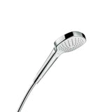 Rankinis dušelis Hansgrohe Croma Select E Vario baltos/chromo spalvos su mygtuku Select, 110 mm skersmens.